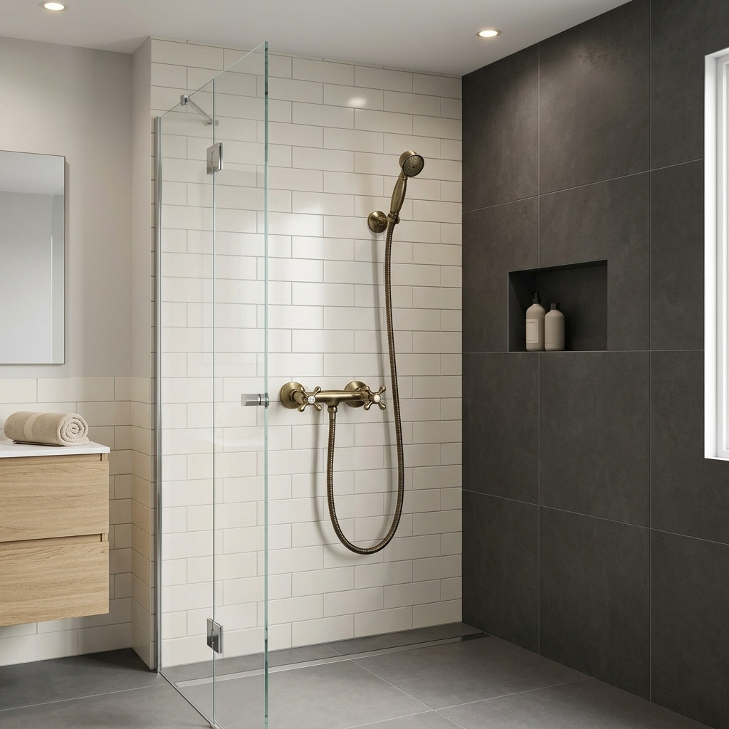 Aquanello Heritage Ascot Retro Style Wall Mounted Shower Set in Bronze with Bar Handles and Handheld Showerhead BN-2002-HA